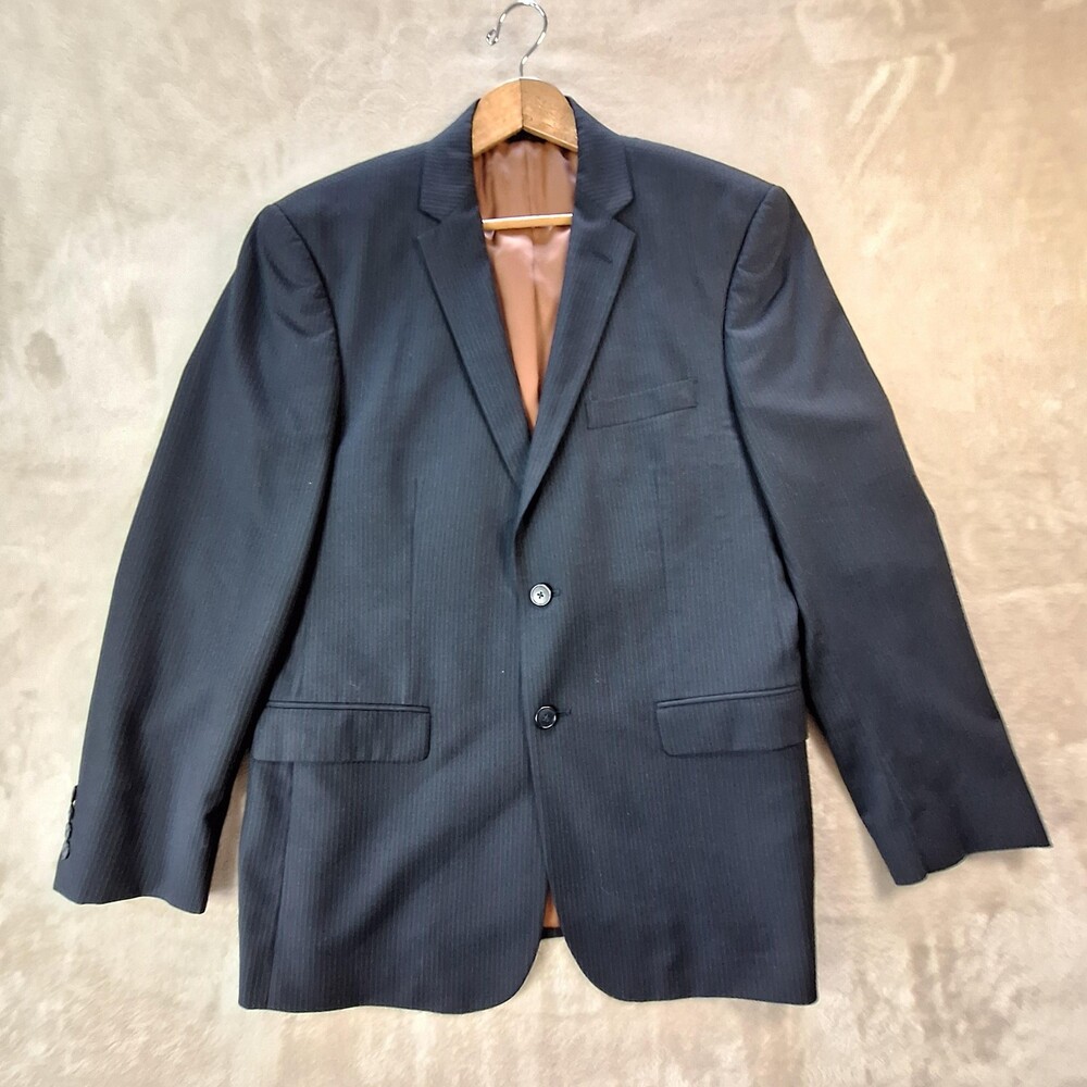 Jos A Bank Suit Jacket Mens 42R Gray Wool Stripe Double Vent 2 Button Slim